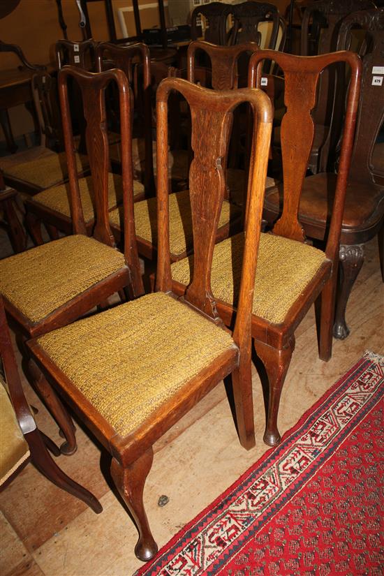 Set of six Queen Anne style oak dining chairs